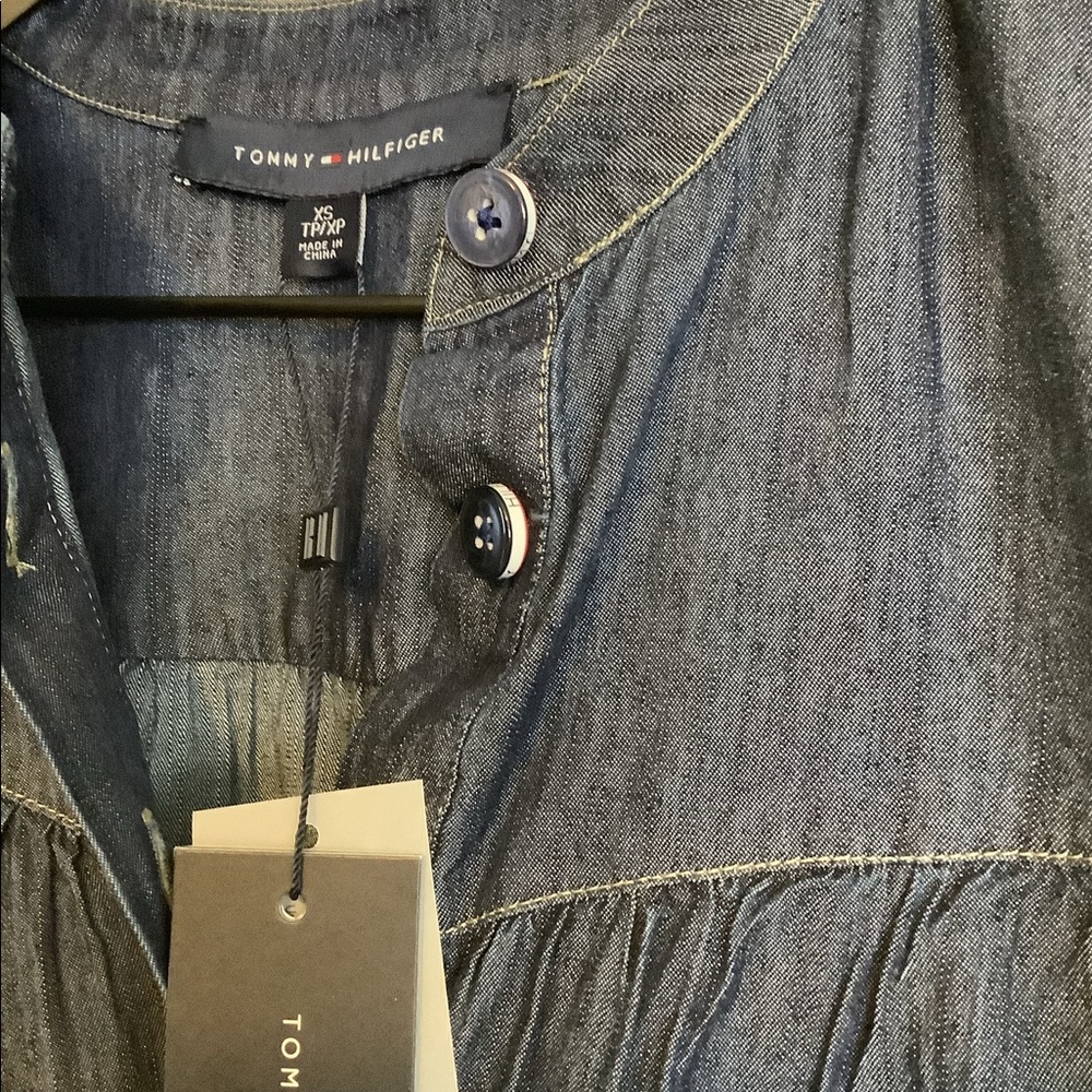 Tommy Hilfiger Band-Collar Indigo Chambray Popover Top Size XS - Picture 3 of 4